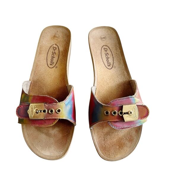 Dr. Scholl’s Rainbow Holographic Classic Suede Exercise Slide Sandals Size 8 - Picture 2 of 6